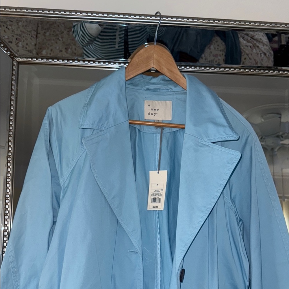 NWT A New Day Blue Trench Coat with Classic Collar